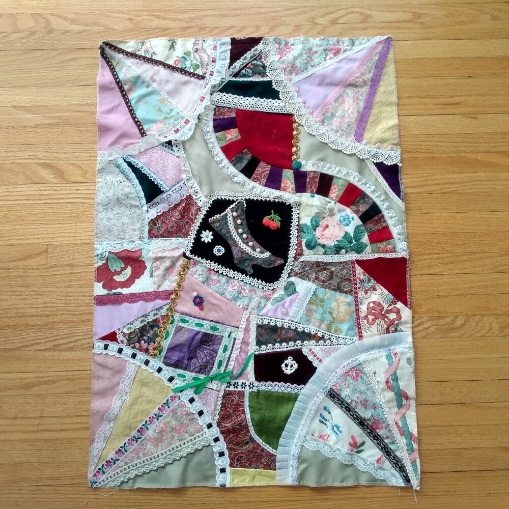 Vintage Victorian Shoe Crazy Quilt Wall Hanging OOAK Eclectic Art